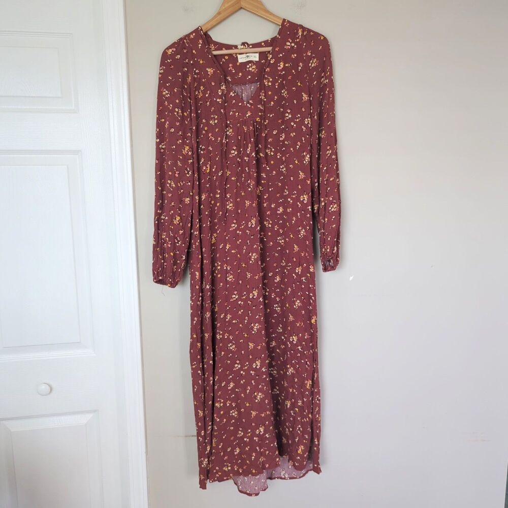 Natural Life NWT Women's Long Sleeve Red Floral V Neck Maxi Dress XL